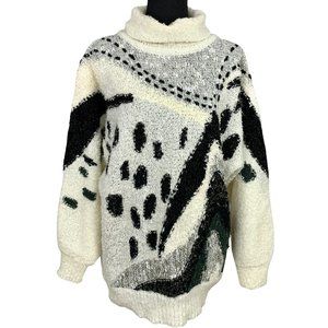 VINTAGE 90s Abstract Knit Turtleneck Sweater
